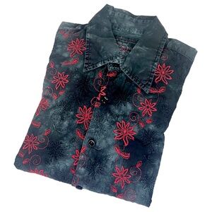 Vintage Designer Black Tie-Dyed Shirt with Embroidered Flowers from Japan